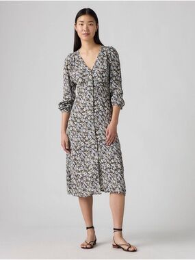 Levi's Blue and Black Floral V-Neck Midi Dress